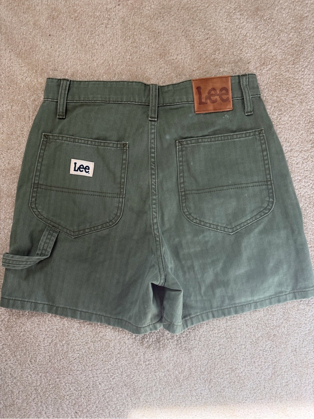 Lee Green Utility Denim Shorts with Leather Logo Patch